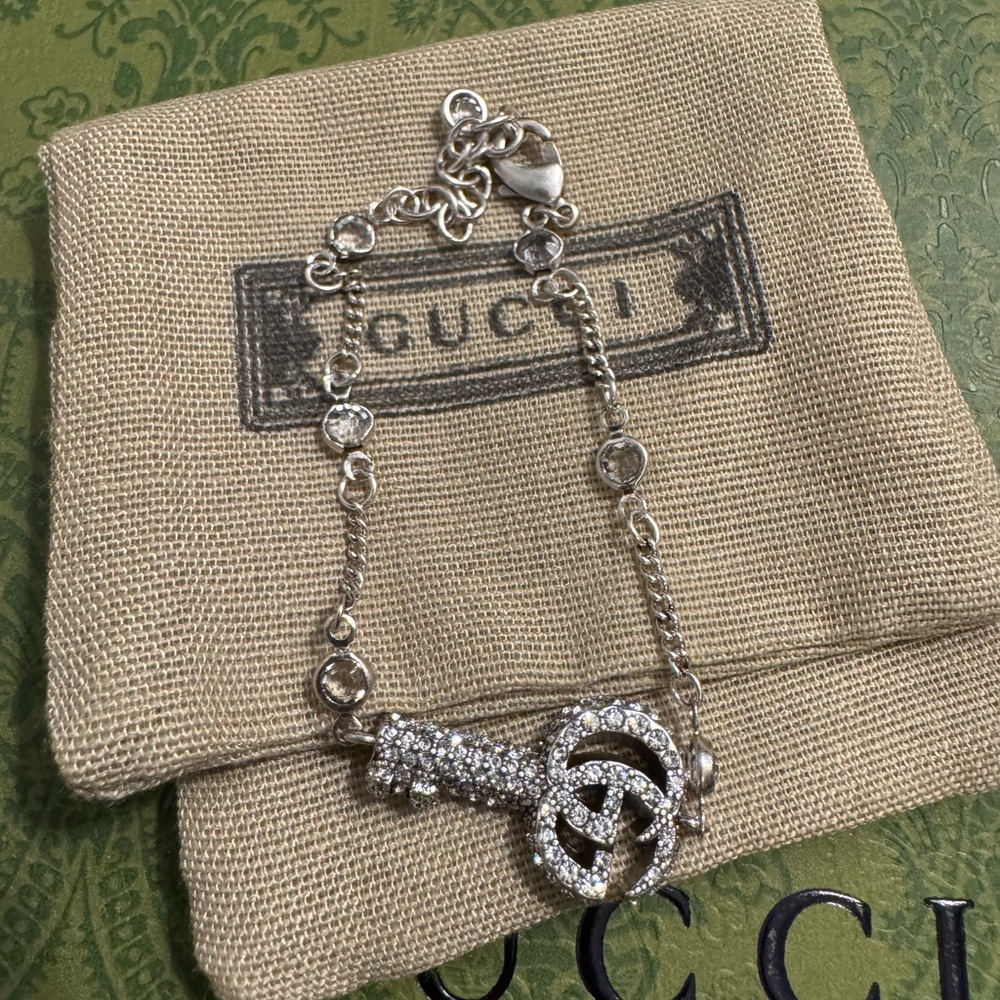 Gucci Silver Key Bracelet with Crystal Logo